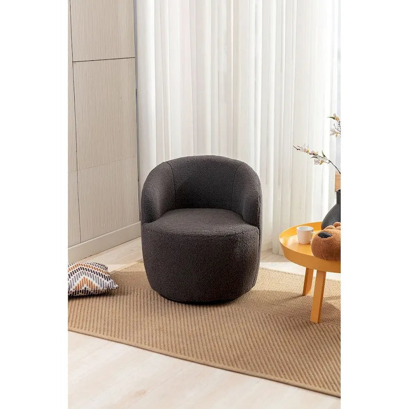 Poltroncina Girevole Rotonda Imbottita in Tessuto Teddy