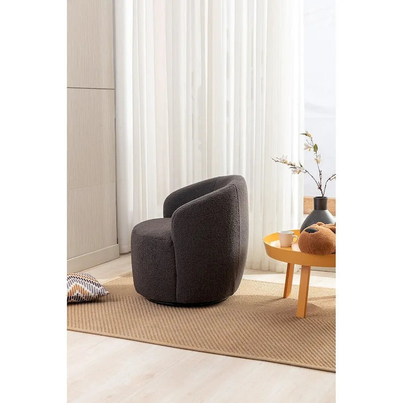 Poltroncina Girevole Rotonda Imbottita in Tessuto Teddy