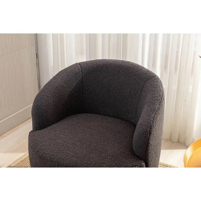 Poltroncina Girevole Rotonda Imbottita in Tessuto Teddy
