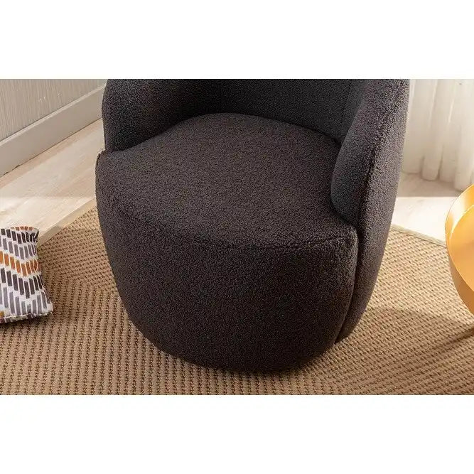 Poltroncina Girevole Rotonda Imbottita in Tessuto Teddy