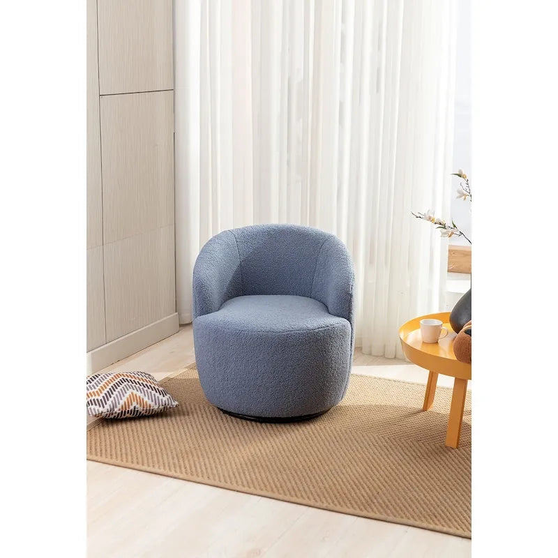 Poltroncina Girevole Rotonda Imbottita in Tessuto Teddy