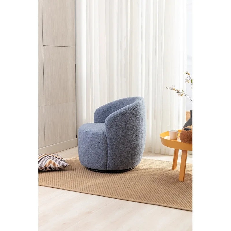 Poltroncina Girevole Rotonda Imbottita in Tessuto Teddy