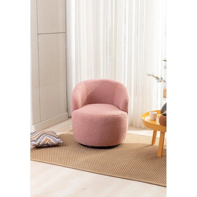 Poltroncina Girevole Rotonda Imbottita in Tessuto Teddy