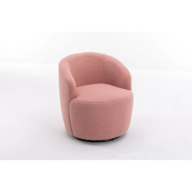 Poltroncina Girevole Rotonda Imbottita in Tessuto Teddy