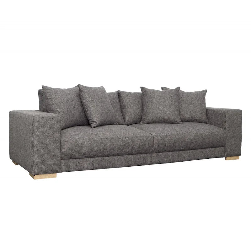 Divano rivestito in lino con gambe in legno di pino