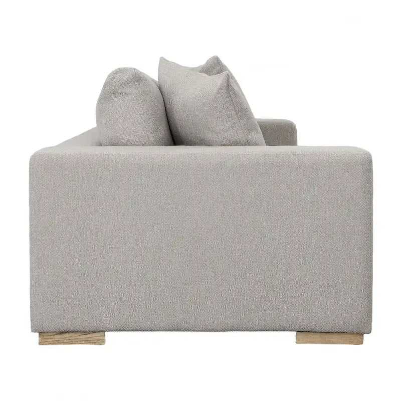 Divano rivestito in lino con gambe in legno di pino