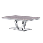 Tavolino Rettangolare da 122 cm con Piano Effetto Marmo e Base in Metallo