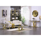 Tavolino Rettangolare da 122 cm con Piano Effetto Marmo e Base in Metallo