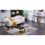 Tavolino Rettangolare da 122 cm con Piano Effetto Marmo e Base in Metallo