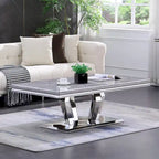 Tavolino Rettangolare da 122 cm con Piano Effetto Marmo e Base in Metallo