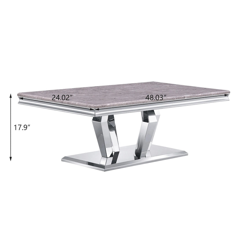 Tavolino Rettangolare da 122 cm con Piano Effetto Marmo e Base in Metallo