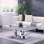 Tavolino Rettangolare da 122 cm con Piano Effetto Marmo e Base in Metallo