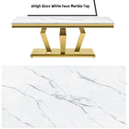 Tavolino Rettangolare da 122 cm con Piano Effetto Marmo e Base in Metallo