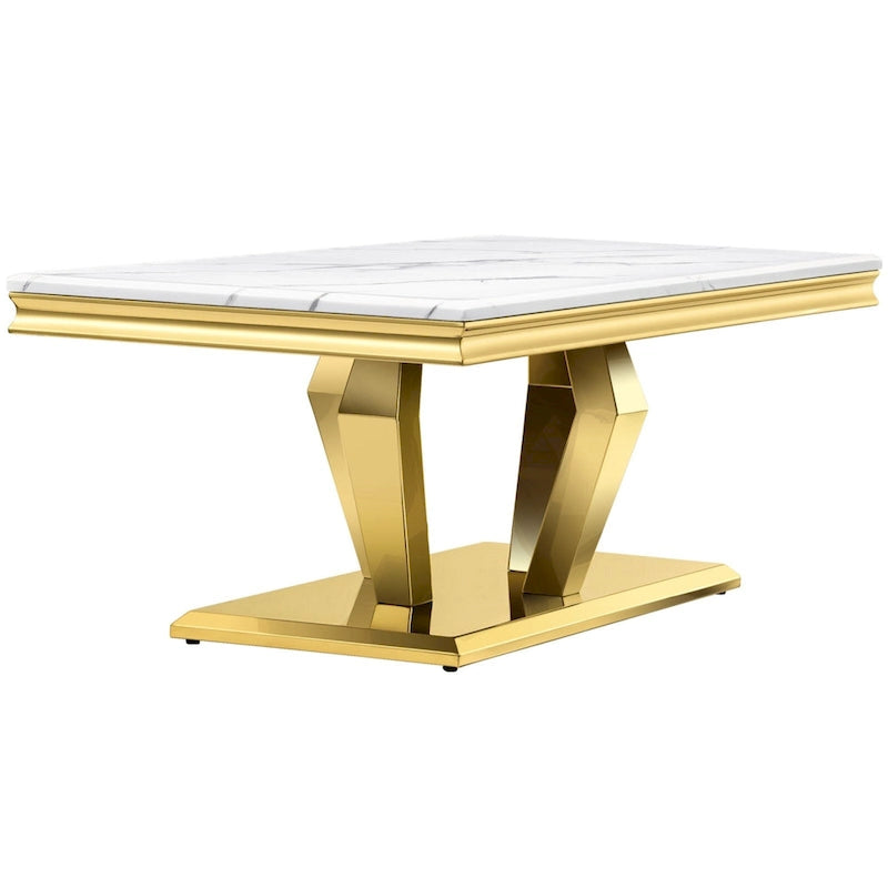 Tavolino Rettangolare da 122 cm con Piano Effetto Marmo e Base in Metallo
