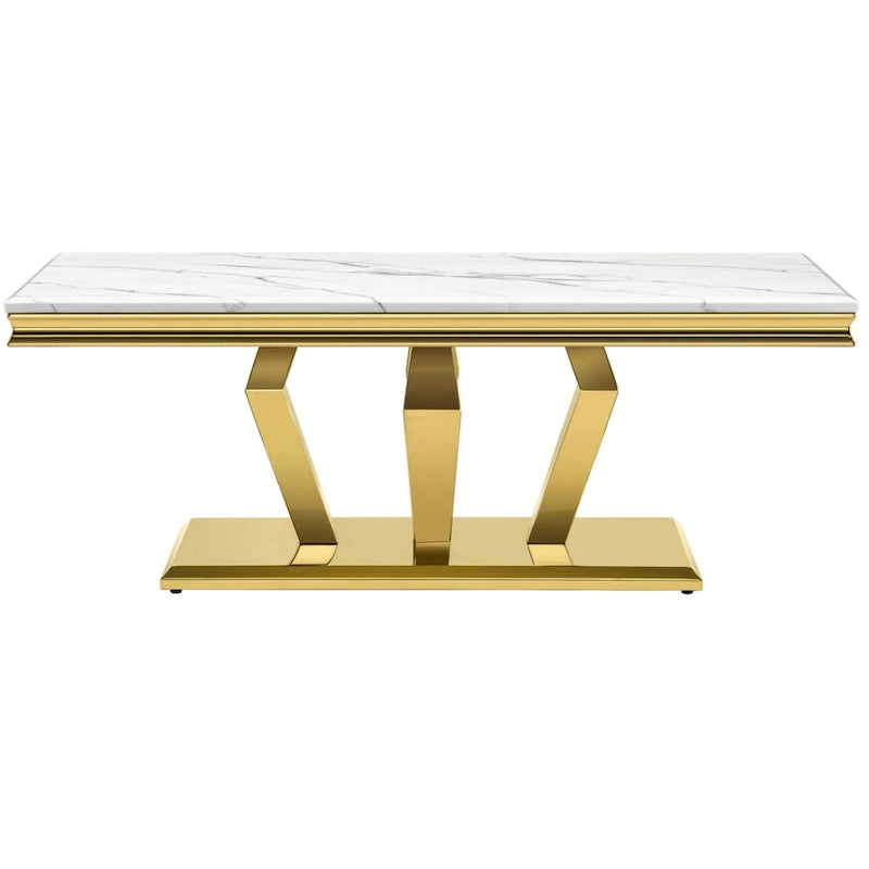 Tavolino Rettangolare da 122 cm con Piano Effetto Marmo e Base in Metallo