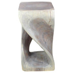 Sgabello a torsione in legno massello intagliato a mano – Finitura a olio grigio, 30 x 30 x 58 cm
