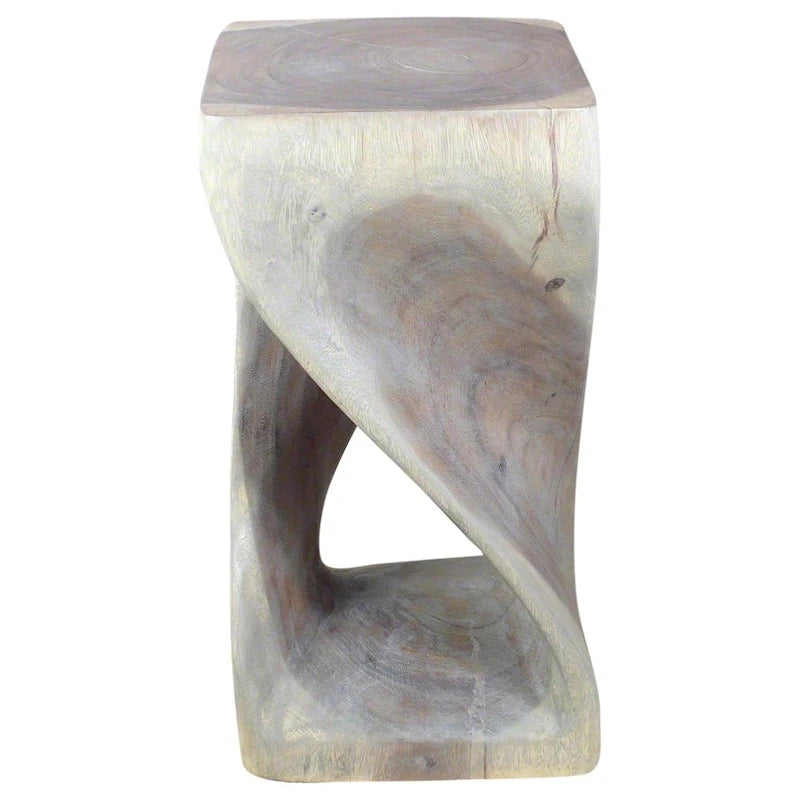 Sgabello a torsione in legno massello intagliato a mano – Finitura a olio grigio, 30 x 30 x 58 cm