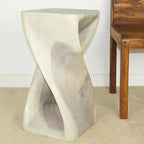Sgabello a torsione in legno massello intagliato a mano – Finitura a olio grigio, 30 x 30 x 58 cm