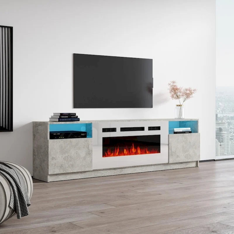 Mobile TV con camino elettrico e armadietti contenitori