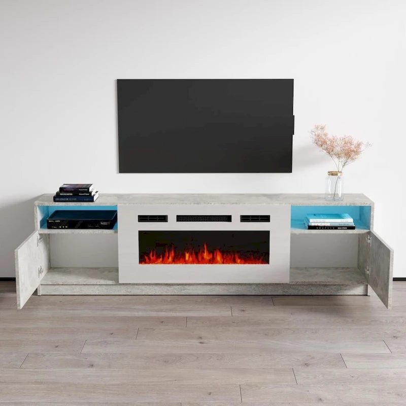 Mobile TV con camino elettrico e armadietti contenitori