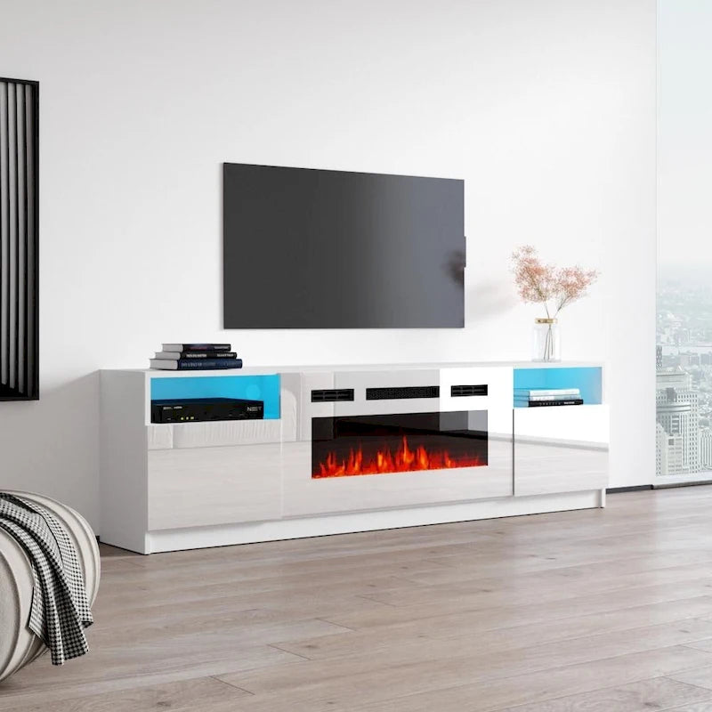 Mobile TV con camino elettrico e armadietti contenitori