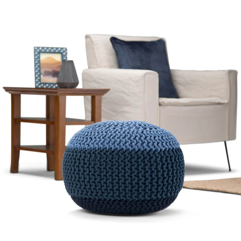 Pouf rotondo in cotone lavorato a mano