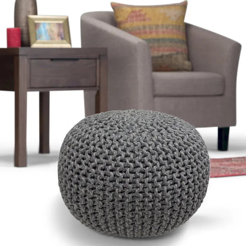 Pouf rotondo in cotone lavorato a mano