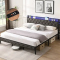 Struttura letto imbottita King Size con testiera a LED e mensola portaoggetti
