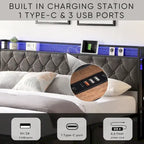 Struttura letto imbottita King Size con testiera a LED e mensola portaoggetti