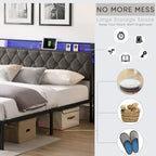 Struttura letto imbottita King Size con testiera a LED e mensola portaoggetti