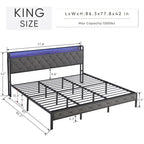 Struttura letto imbottita King Size con testiera a LED e mensola portaoggetti