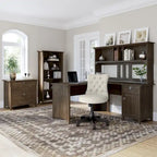 Scrivania angolare a L con credenza, schedario e libreria