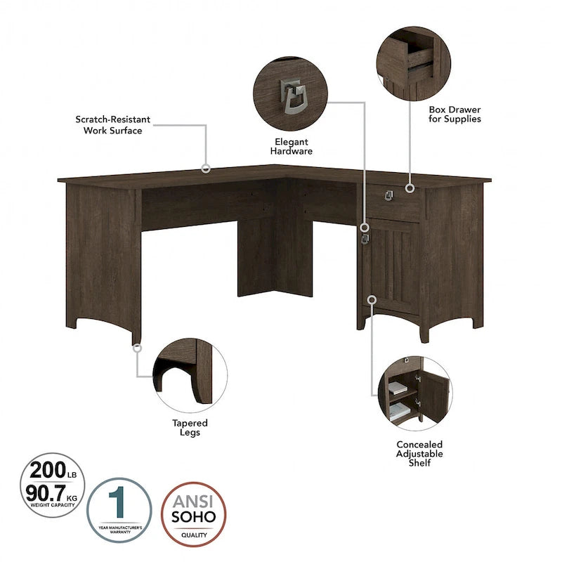 Scrivania angolare a L con credenza, schedario e libreria