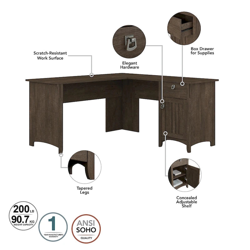 Scrivania angolare a L con credenza, schedario e libreria