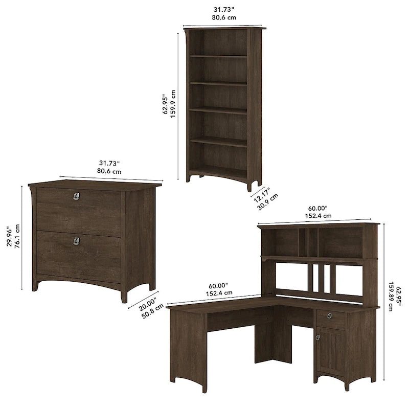 Scrivania angolare a L con credenza, schedario e libreria