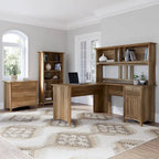 Scrivania angolare a L con credenza, schedario e libreria