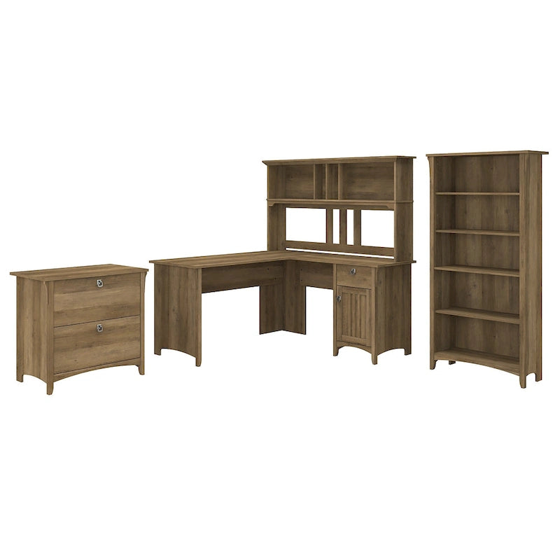 Scrivania angolare a L con credenza, schedario e libreria