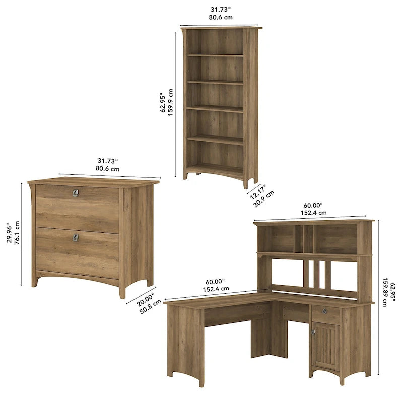 Scrivania angolare a L con credenza, schedario e libreria