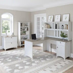 Scrivania angolare a L con credenza, schedario e libreria