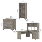 Scrivania angolare a L con credenza, schedario e libreria