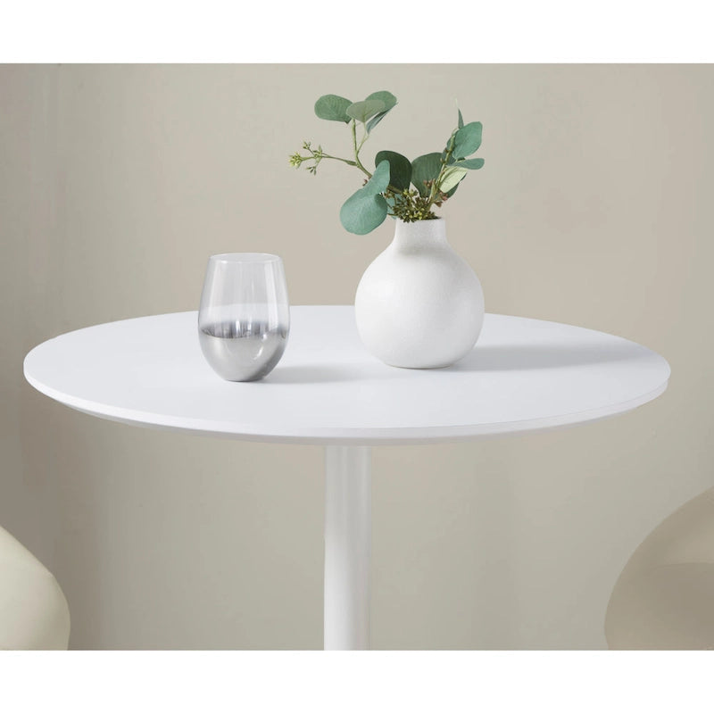 Tavolo rotondo regolabile in altezza con base in metallo e piano in MDF