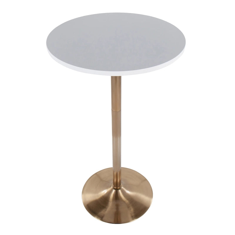 Tavolo rotondo regolabile in altezza con base in metallo e piano in MDF