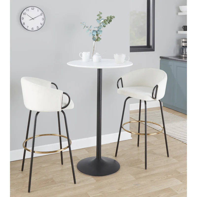 Tavolo rotondo regolabile in altezza con base in metallo e piano in MDF