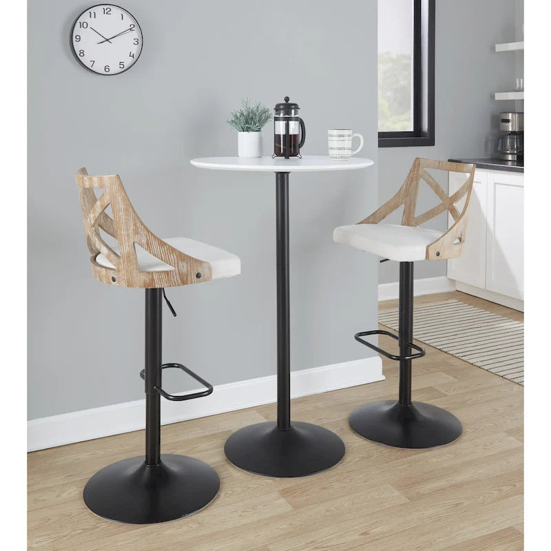 Tavolo rotondo regolabile in altezza con base in metallo e piano in MDF