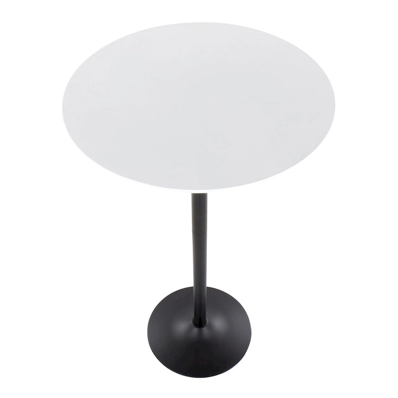 Tavolo rotondo regolabile in altezza con base in metallo e piano in MDF