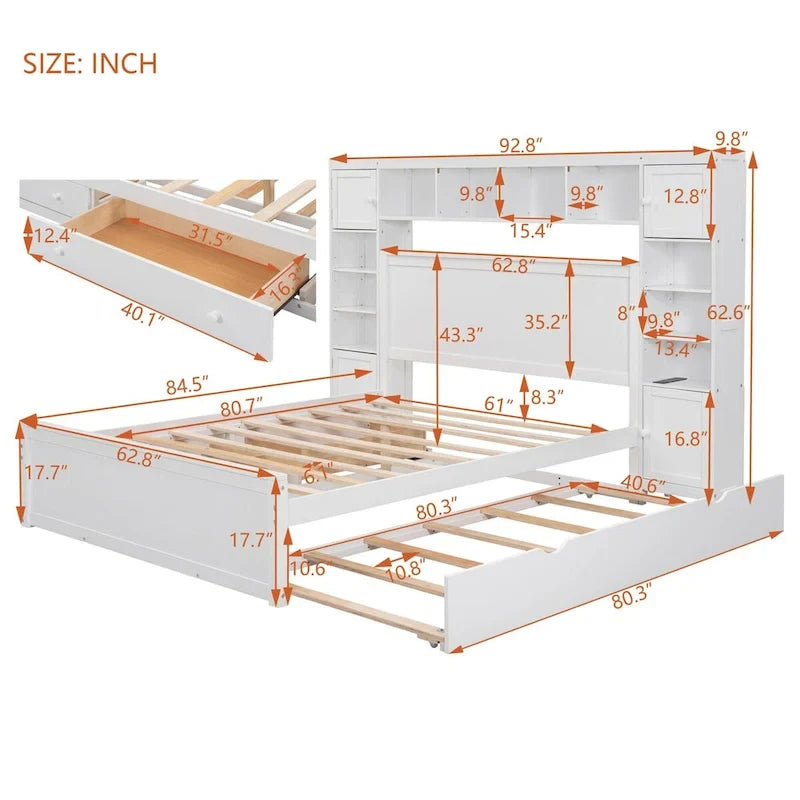 Struttura letto matrimoniale queen size con contenitore e prese integrate