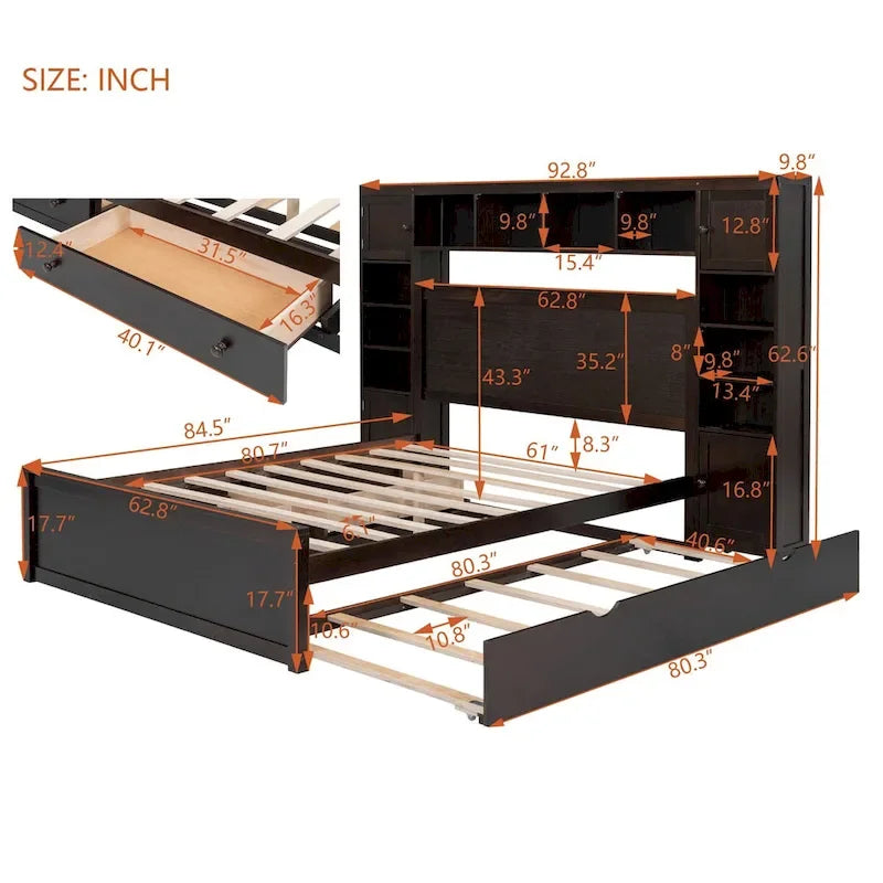 Struttura letto matrimoniale queen size con contenitore e prese integrate