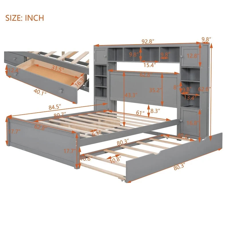 Struttura letto matrimoniale queen size con contenitore e prese integrate