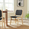Sedia da pranzo con sedile in corda intrecciata e struttura in legno, set da 2