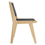 Sedia da pranzo con sedile in corda intrecciata e struttura in legno, set da 2